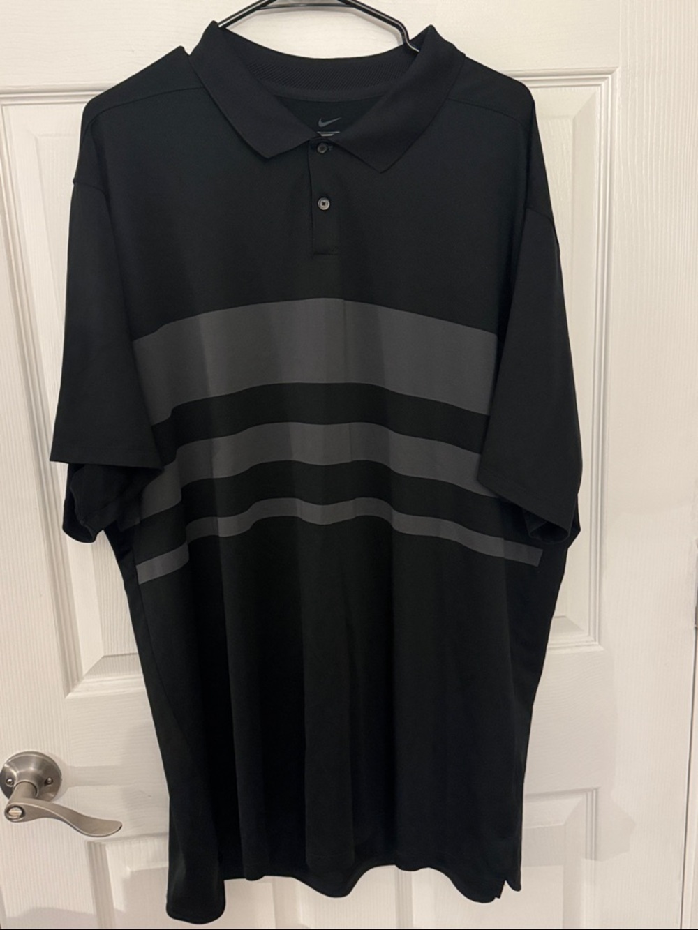 Nike Dri Fit Men’s Black Polo with Gray Horizontal Stripes